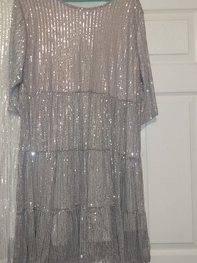 Silver Sequin Tiered Women’s Dress